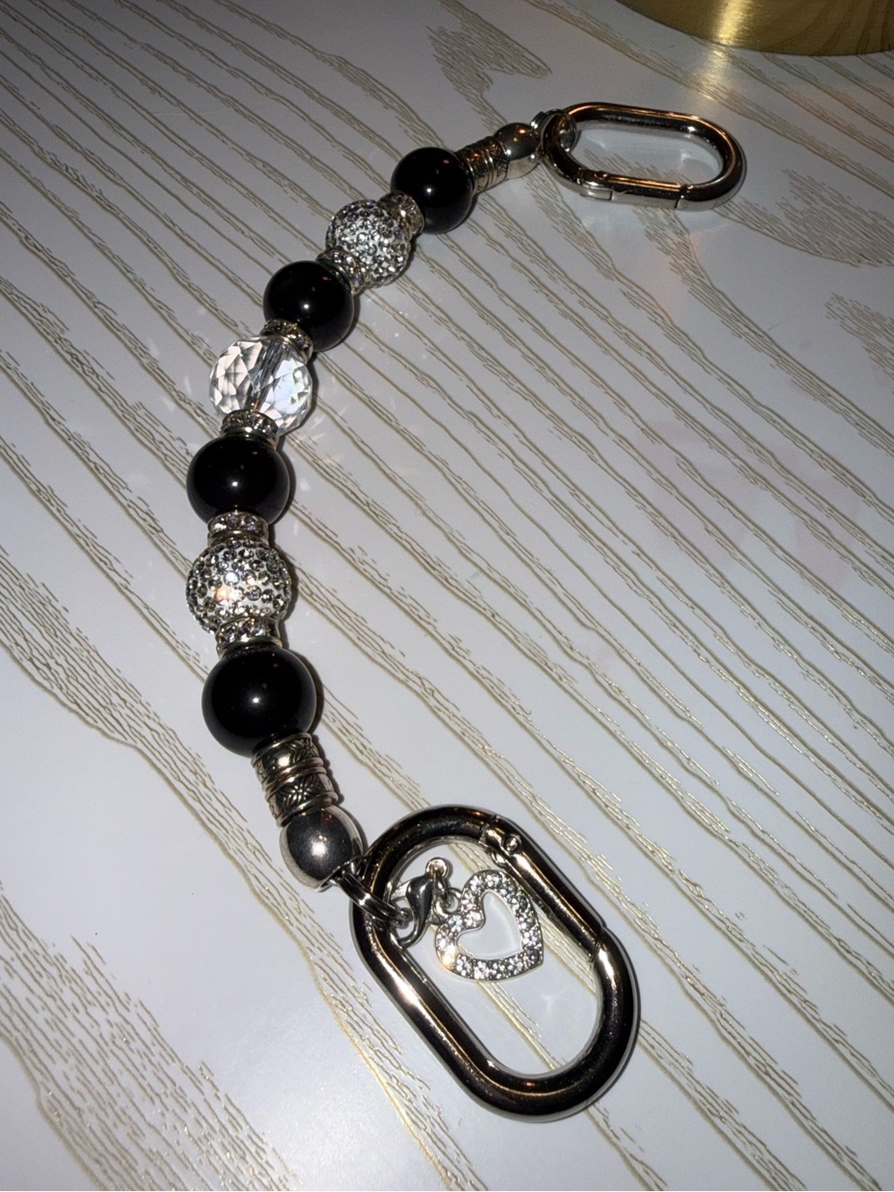 Sparkly Black & Silver Beaded Keychain Strap - NWOT